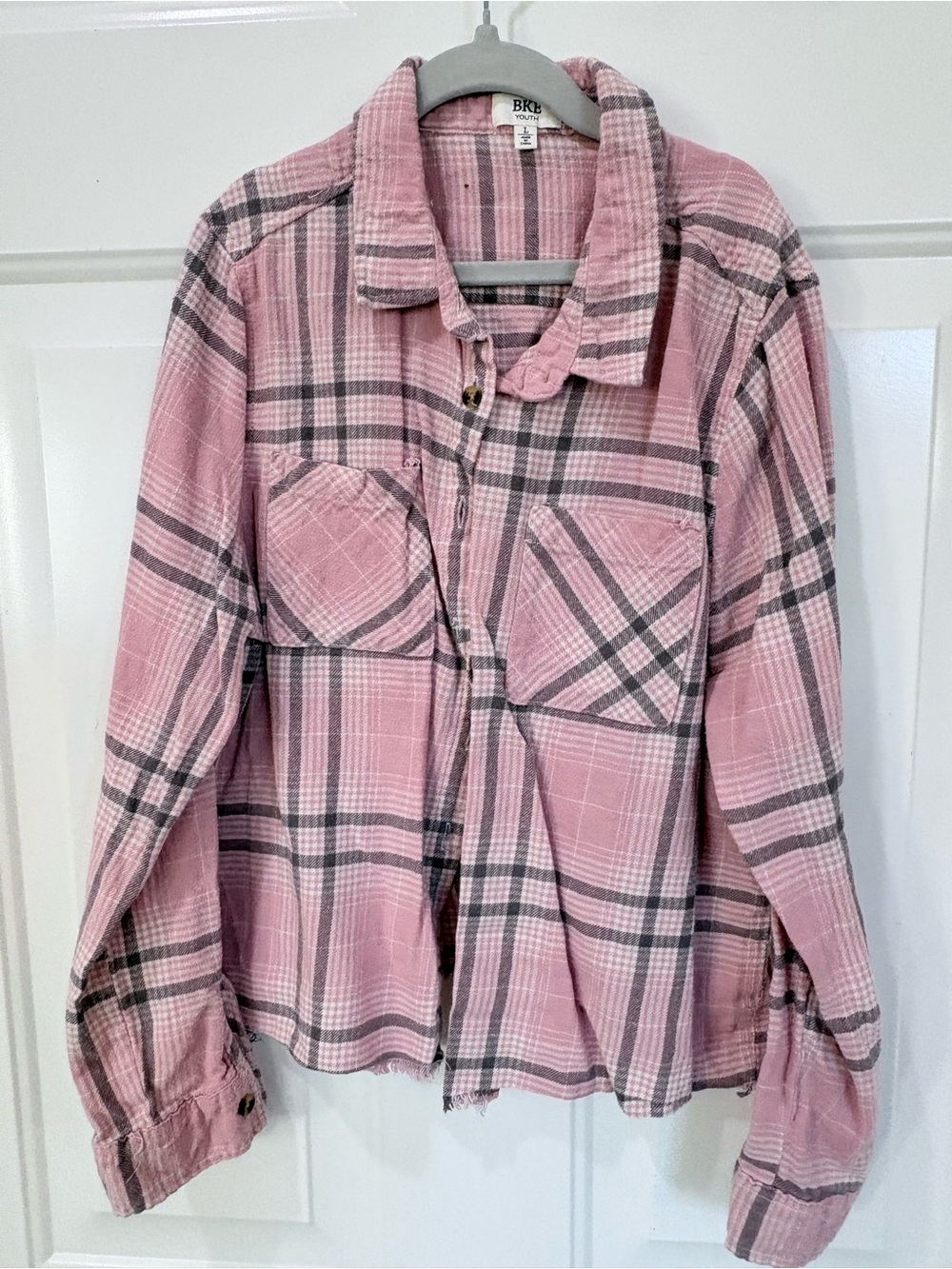 BKE (Buckle) Youth Pink Plaid Flannel Shacket – Girls Size Large